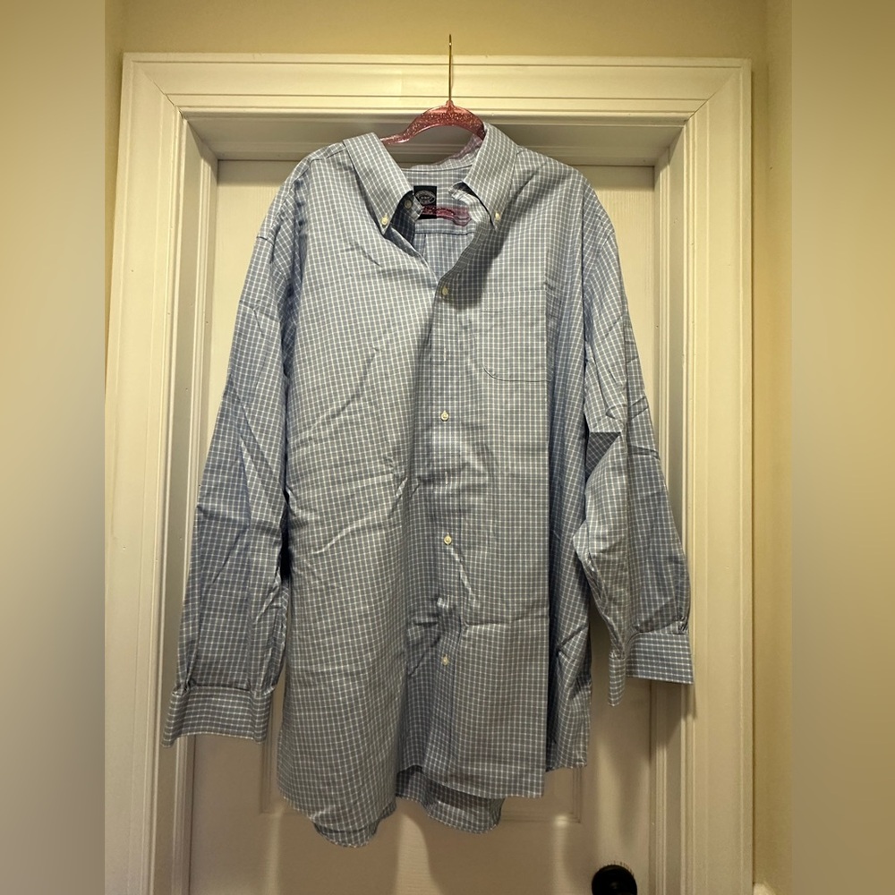 Brooks Brothers 20 36/37 Long Sleeve Dress Shirt Blue and White Checkered